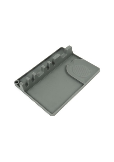 2'si 1 Arada Mutfak Silikon Kaşıklık Rafı Büyük Gri Gri