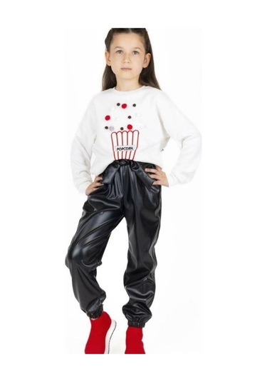 Kız Çocuk Popcorn Baskılı Sweatshirt-13493 Ekru