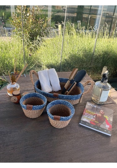 3'lü Düzenleyici Sepet Set Leke Tutmaz Mavi -natural Natural