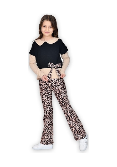 Leopar Desenli 4-12 Yaş Kız Takım-101332672255 Siyah