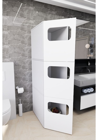 Lavina Banyo Kirli Sepetli Çamaşır Dolabı Beyaz Beyaz