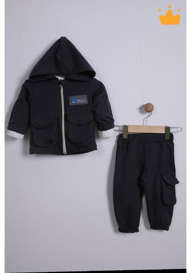 Babyhola 3'lü Kapüşonlu Hırka Badi Pantolon Erkek Bebek Çocuk Alt Üst Takım 001