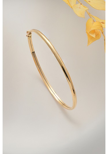 14 Ayar Altın Bombeli Düz Kelepçe Bilezik - Mmblk-33031 Sarı Altın