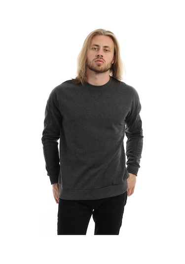 Polostate Erkek Bisiklet Yaka Karyoka Dikişli Sweatshirt Antrasit