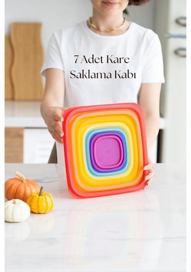Kare 7 Parça Hava Almaz Sızdırmaz Saklama Kabı Seti Renkli Kapak 200/330/630/1100/1800/3300/5600 Ml Çok Renkli