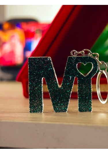 Harfli Anahtarlık Epoksi Kişiye Özel Yapım El Yapımı Harf Anahtarlık Kalp Model Özel Tasarım Hediyelik Ürün Kalp Desenli Simli Anahtarlık Altın - Gümüş