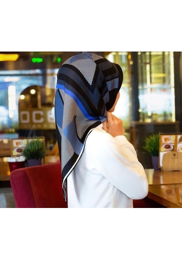 Vissona Twill İpek Eşarp Siyah, Saks Mavisi