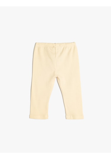 Koton Basic Ribanalı Tayt Beli Lastikli Pamuklu Bej 5wmg40037ak Ekru