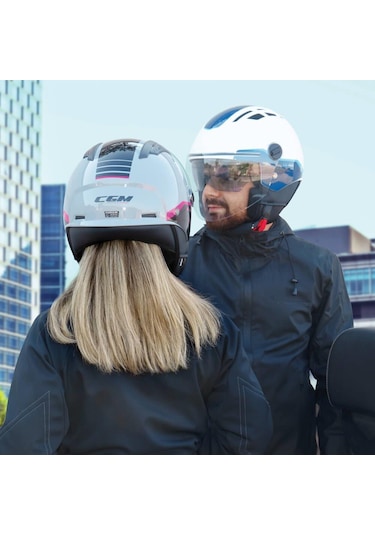 Cgm 116G Aır Bıco Uzun Vizör Güneş Vizörlü Açık Kask Mavi Beyaz