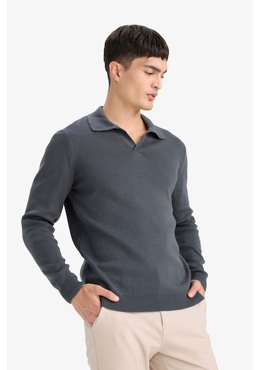 Defacto Standart Fit Polo Yaka Triko Kazak D4046ax25wnar4 Antrasit
