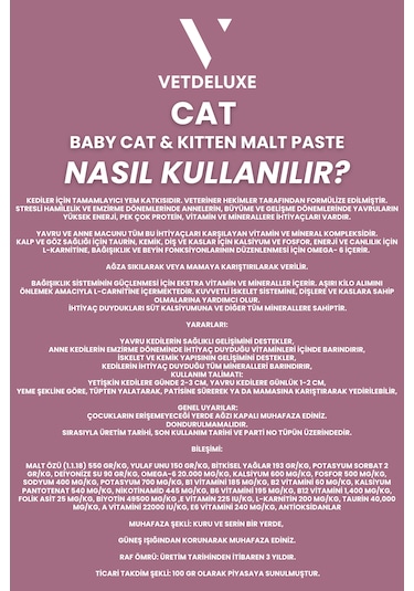 Vetdeluxe Babycat Kitten Malte Tüy Yumağı Önleyici Yavru Hamile ve Emziren 100 G