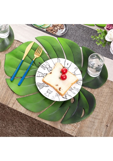 Yuntech01 Yeşil Evak Yapımı Kaplumbağa Yaprağı Desenli Anti Kayma Isı Yalıtımlı Yemek Masası Matı Tek Adet Yeşil
