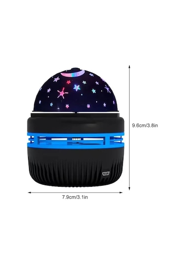 SGE Teknoloji Ay ve Yıldızlı Gökyüzü Yansıtmalı Dönen Projeksiyon Gece Lambası Siyah