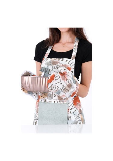 Tulipa 5li Set Şapkalı Mutfak Önlüğü Seti Mutfak Önlüğü Şapka Eldiven Tutacak Turkuaz