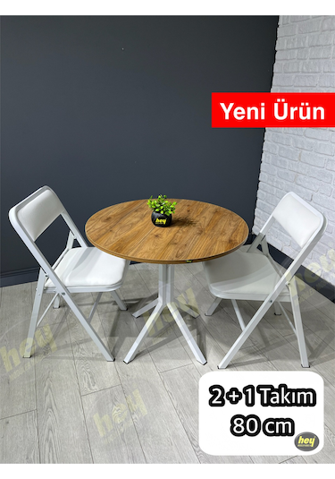 Aras 2 Kişilik Yuvarlak Mutfak Yemek Masası Takımı 2+1 Ceviz Beyaz Deri 80 Cm Ceviz-beyaz