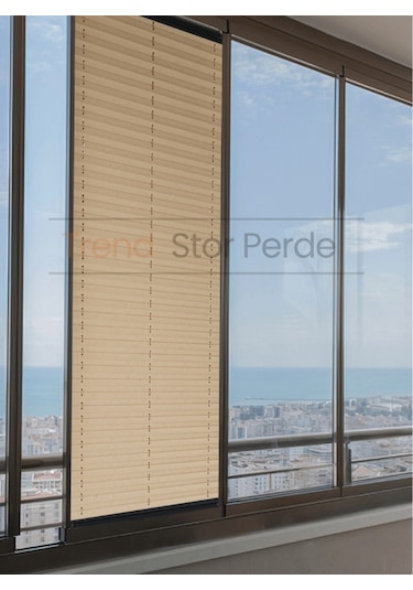 Sütlü Kahve Plise Katlanır Cam Balkon Perdesi - Ofis Perdesi - Salon Perdesi - 043 Sütlü Kahve