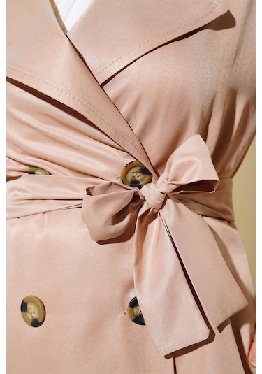 Bigdart T5853 Kruvaze Yaka Tesettür Trençkot - Vizon 001