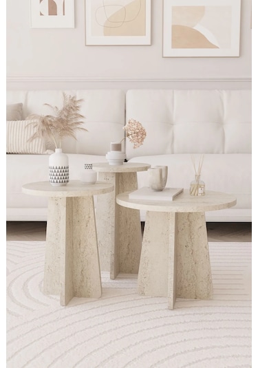 Mantar 3 Lü Zigon Sehpa Iskandinav Stili - Traverten-yeni Stil