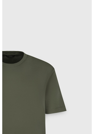 AC&Co / Altınyıldız Classics Erkek Hakı %100 Pamuk Modern Fit Normal Kesim Bisiklet Yaka Tişört Haki