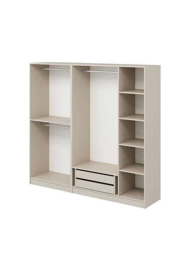 Kale Plus 5 Mebran Kapaklı 2 Çekmeceli Dolap Kumtaşı Mebran 190cm Bej