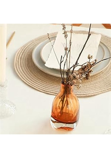 8'li Paket Yuvarlak Dokuma Amerikan Servisleri Isıya Dayanıklı Amerikan Servisleri Sarımsı Kahverengi