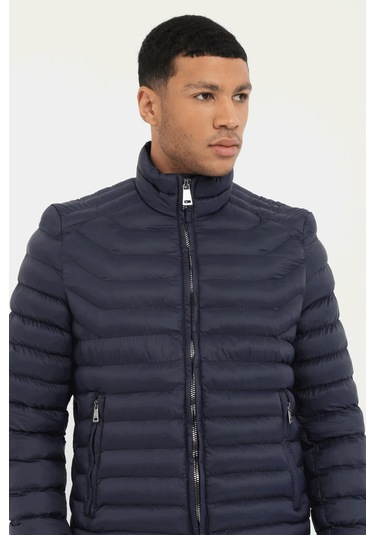 Lacivert Kapitone Slim Fit Erkek Mont-25286 Lacivert