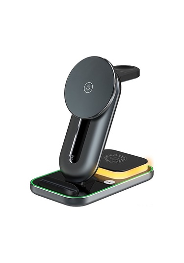 "4'lü Katlanabilir Manyetik Kablosuz Şarj Cihazı - , Huawei, Xiaomi Uyumlu Gece Lambalı"