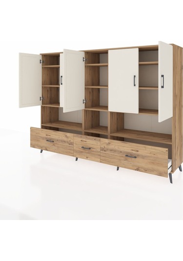 Hyperion Dolap 12 Raflı 3 Çekmeceli 5 Kapaklı 220x44x163 Çam-ayta Çam-aytaşı/çam