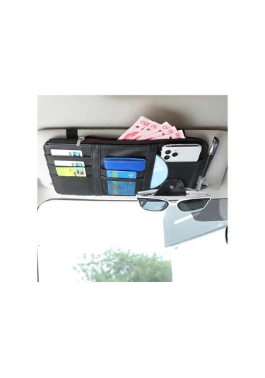 Yifomall Siyah Zincirli Araç Güneş Koruyucusu Çantası - Kart, Gözlük, Ehliyet Ve Fatura Saklama Fonksiyonlu Araç İç Çantası Siyah