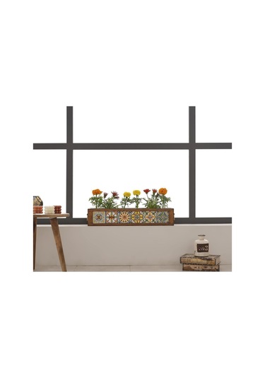 Halohope El Yapımı 6 Meksika Çinili Dekoratif Modern Ahşap Dikdörtgen Kaliteli Bahçe Balkon Saksı Saksılık