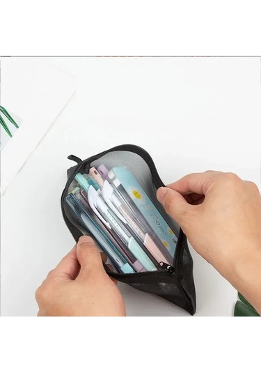 Mufunye Siyah Şeffaf Nilon Çantalı Organizer Çantası - 20.5x9cm - Kalem, Kosmetik, Küçük Eşya Saklama İçin - 1 Adet Diğer