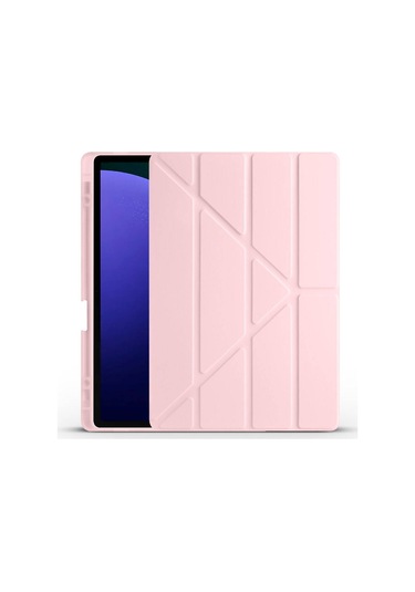 Kilifone - Galaxy Uyumlu Galaxy Tab S9 Fe Plus - Kılıf Kalem Bölmeli Stand Olabilen Origami Tri Folding Tablet Kılıfı - Rose Gold