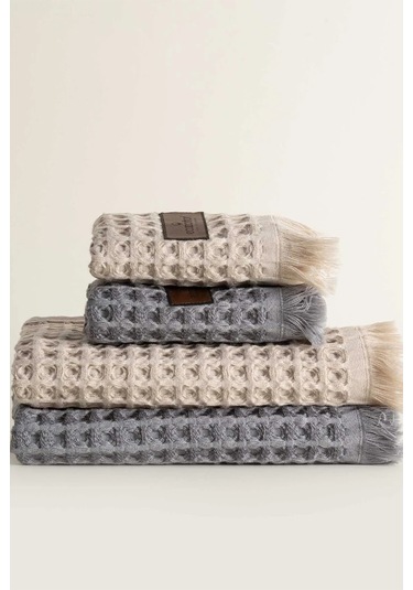 Ecocotton Seren Bej/antrasit %100 Organik Pamuk 4 Parça Havlu Seti Bej
