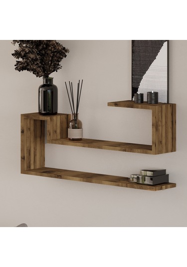 Ravi Dekoratif Duvar Rafı, Modern Kitaplık Ve Raf Ünitesi Antik Ceviz