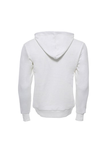 Wessi Kapşonlu Cepli Düz Krem Erkek Sweat Krem