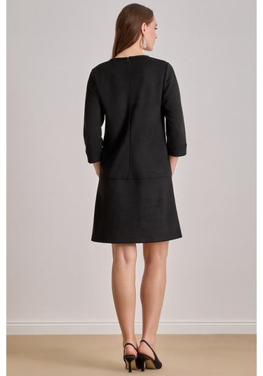 Diz Boy Siyah Süet Elbise Siyah