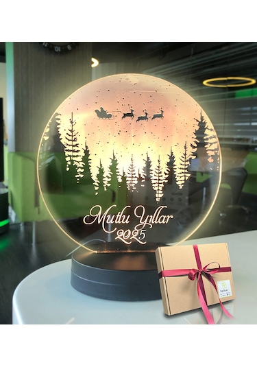 Yeni Yıla Özel Oval Uçan Geyikler Kişiye Özel Yazılı 3d Led Gece