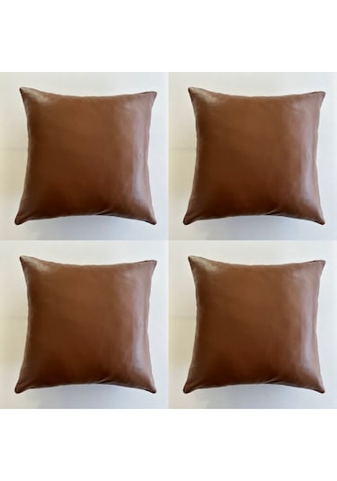 Çift Taraflı Gerçek Deri Yastık Kılıfı 40x40 4'lü Kahverengi