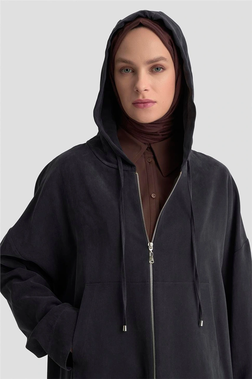 Armine Fermuar Detaylı Kapüşonlu Kap 25kd1125 Siyah Siyah