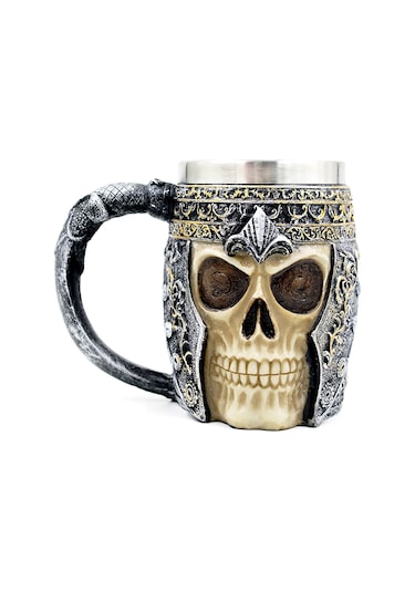 Xindoker 3d Tasarım Kupa - 450ml Paslanmaz Çelik Ve Rezinden, Ev, Bar Ve Restoranlar İçin İdeal - Kafatası Şövalye Temalı Çok Renkli