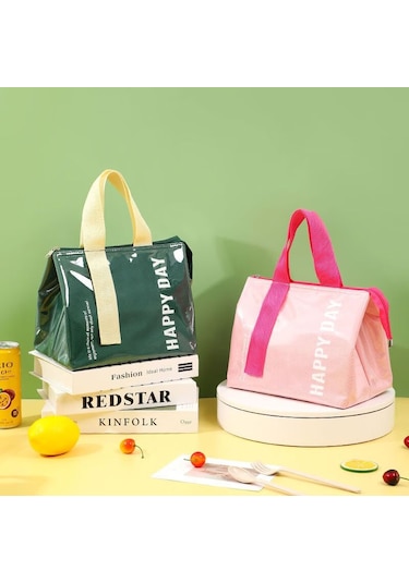 Yalıtımlı Çanta Kalınlaştırılmış Oxford Kumaş Yalıtımlı Çanta Tote Öğle Yemeği Kutusu Çantası - Pembe --