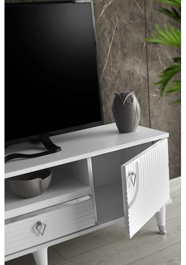 110 CM ART MDF MEBRAN KAPAK TV SEHPASI BEYAZ - GÜMÜŞ