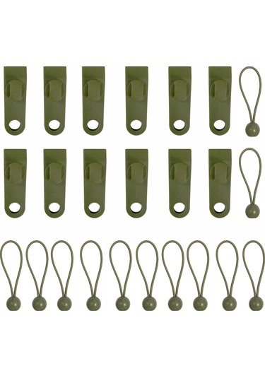 Skycity 12 Adet Yeşil Nylon Tente Klipsi + 12 İp Topu, Dayanıklı Fosforlu Korumalı, Çadır/perde/caravan Sabitleme Kiti, Yüksek Kalite Rüzgar Direnci Yeşil
