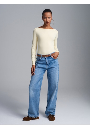 Dilvin 32549 Kayık Yaka Bodysuit-açık Sarı Açık Sarı
