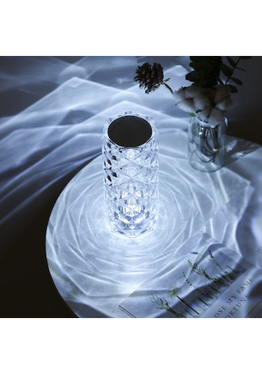 Ruicoo Usb Şarjlı 3 Renkli Ayarlanabilir Elmas Masa Lambası - Yatak Başı Dekoratif Aydınlatma Şeffaf