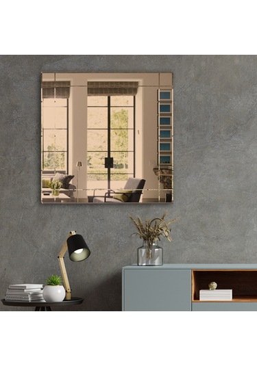 Ayna | Bronz Ayna | Dikdörtgen Kanallı - Kare Ayna | 60Cm X 60Cm Bronz