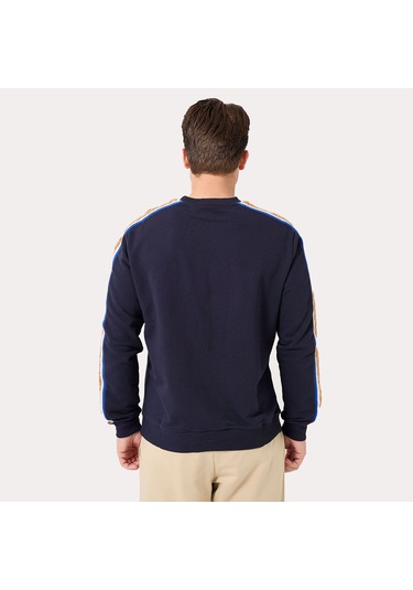 Lacivert Fila Erkek Bisiklet Yaka Sweatshirt Braid Detail Tm411156 Lacivert