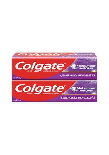 Colgate Maksimum Anti Çürük Şeker Asidi Dengeleyici Diş Macunu 2 x 75 ML