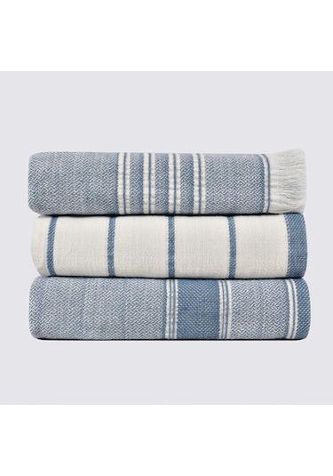 Ecocotton Elis Açık Mavi-krem 3 Parça Organik Mutfak Havlu Seti 40 X 60 Cm. Mavi - Krem