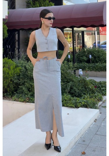 Bağlama Detaylı İkili Takım 46139-gri Gri